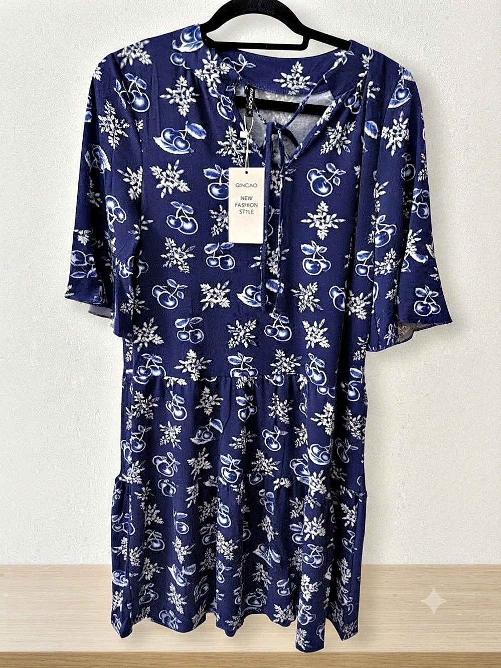 Qincao Floral Mini Dress in Blue & White NWT